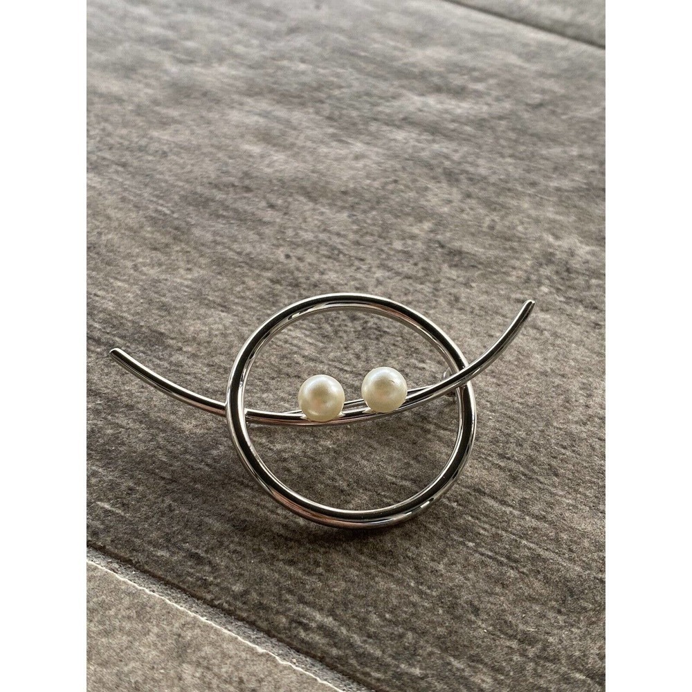 Beau Sterling Pin Faux Pearls Art Deco Geometric Circle Vintage Signed 4.32g